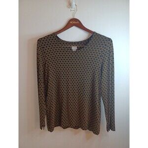 Chico's 2 Slinky Liquid Knit Top Blouse Black Gold Chain Longsleeve Pullover